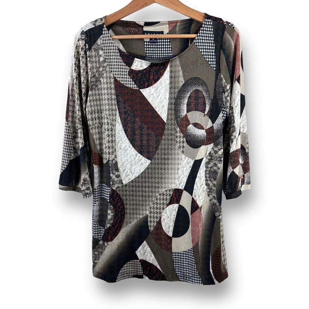 Tribal brown and black‎ abstract print tunic size M